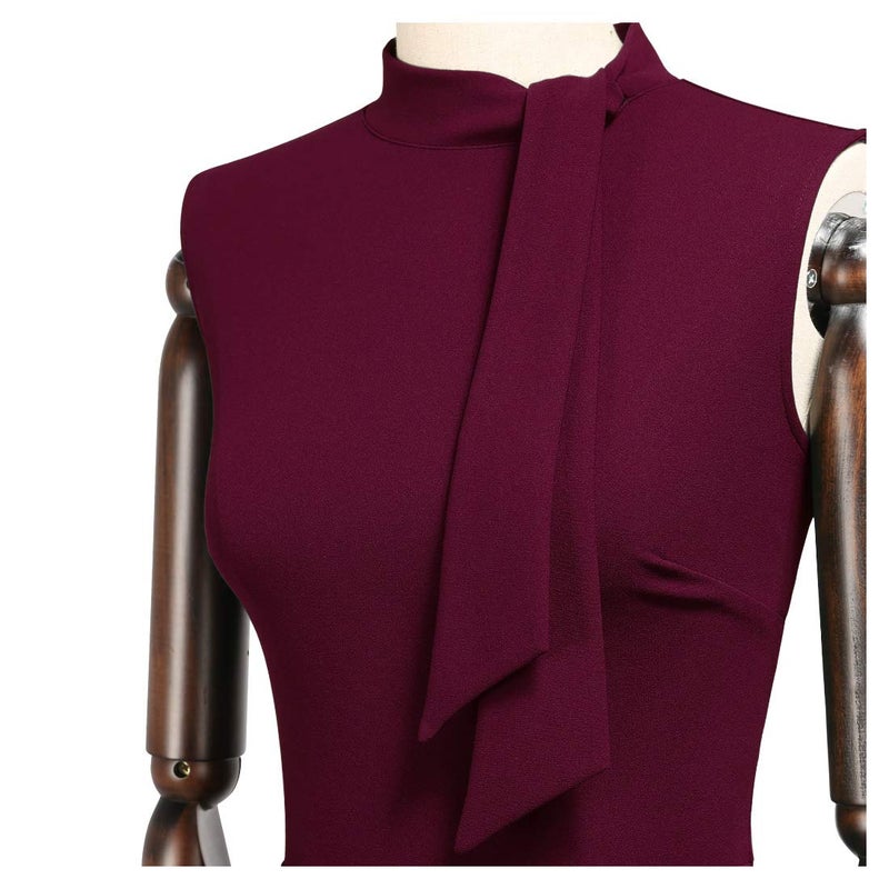 Miusol Women's Retro 1950s Style Half Collar Ruffle Cocktail Pencil Dress (Small, Burgundy) - Image 5